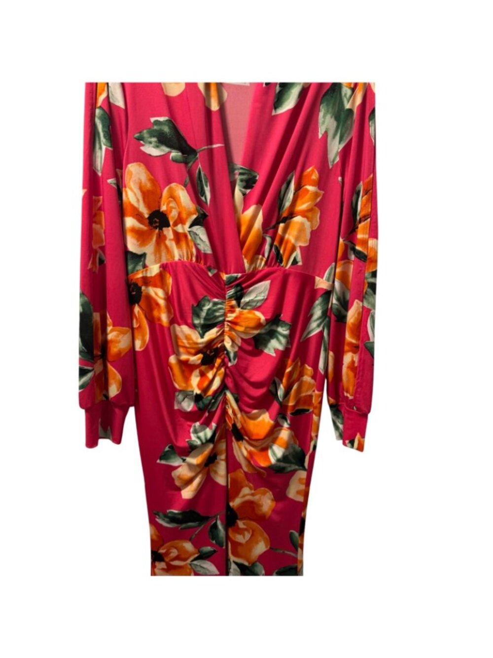 Venus Womens Pink Floral Long-Sleeve Ruched  Dress Size M Polyester Dress - Picture 6 of 12